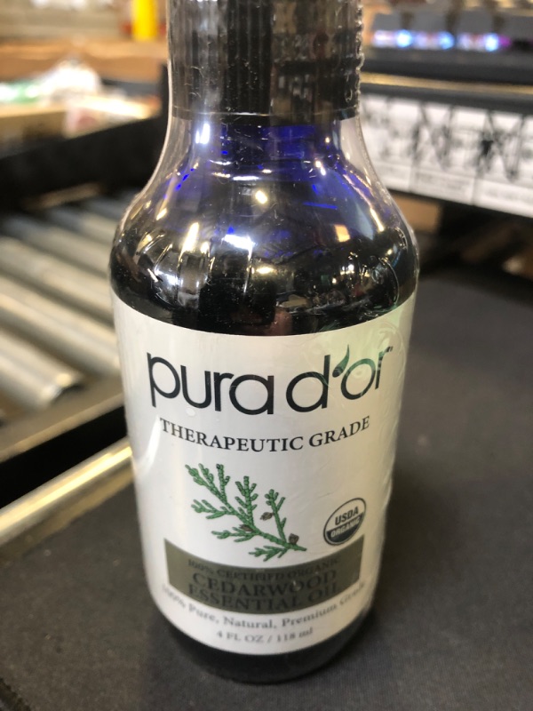 Photo 1 of PURA D'OR Organic Cedarwood Essential Oil (4oz with Glass Dropper) 100% Pure & Natural Therapeutic Grade for Hair, Body, Skin, Aromatherapy Diffuser, Relaxation, Massage, Odors, Home, DIY Soap