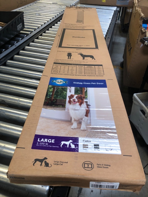Photo 1 of PetSafe Doggy Door for Sliding Glass Doors, Adjustable Height 75 7/8" to 81", No-Cut DIY Install, Aluminum Panel, Ideal for Renters, for Large Dogs Up to 100 lb., (White, Large)