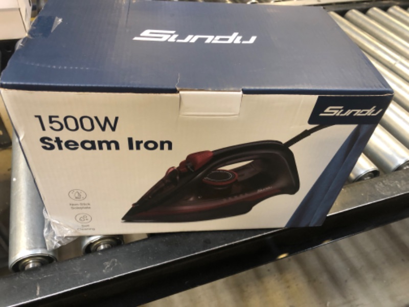Photo 1 of Sundu Steam Iron for Clothes with Rapid Heating Ceramic Coated Soleplate,1500W with Precise Thermostat Dial,Self-Cleaning, Auto-Off,11.84oz Water Tank for Home Clothes Ironing Use,Red