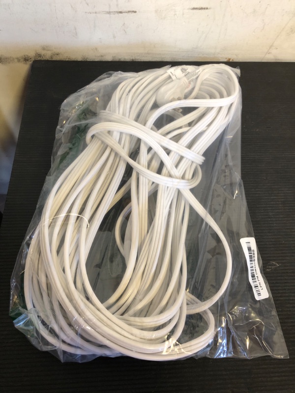 Photo 1 of 3-Outlet Flat Extension Cord 50 FT, 16 Gauge Extension Cord, Flat Plug, Multi Outlet, 3 Prong Angled Plug Extension Cord, SPT-3 Power Strip Indoor Extension Cord, White ETL Listed
