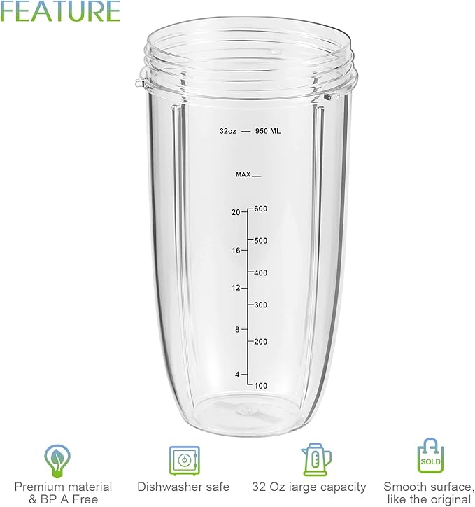 Photo 1 of  Replacement Parts Upgrade 32oz Cups with Flip-Top To-Go-Lid and Rubber Gaskets Compatible with NutriBullet 600w/900w Blender Accessory