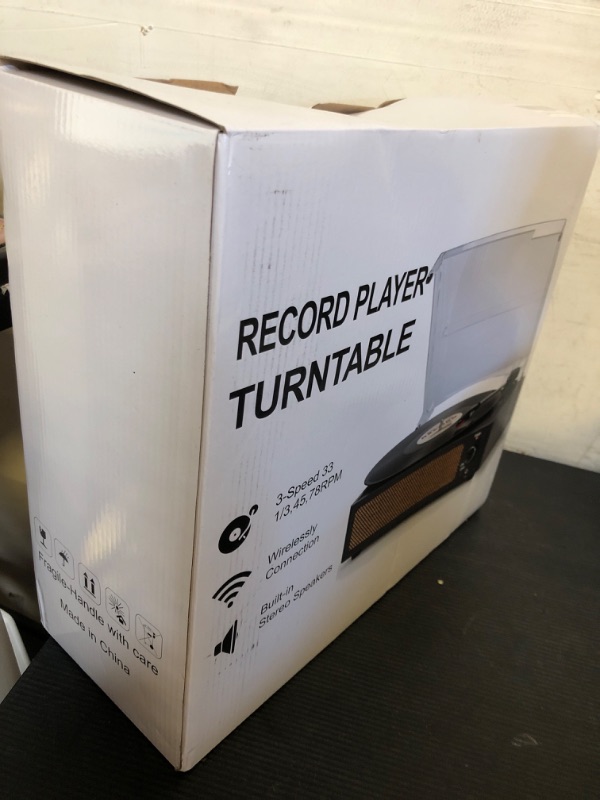 Photo 1 of Vinyl Record Player with Speakers Vintage Turntable for Vinyls Records Belt-Driven Turn Table Support 3-Speed, Wireless Playback, Headphone, AUX-in, RCA Line LP Phonograph for Sound Enjoyment Black