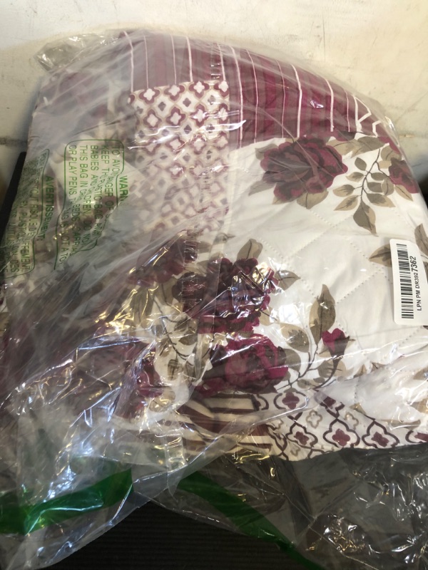 Photo 1 of Great Bay Home Patchwork Scalloped Printed Furniture Protector Stain Resistant Loveseat Cover (Loveseat, Burgundy)