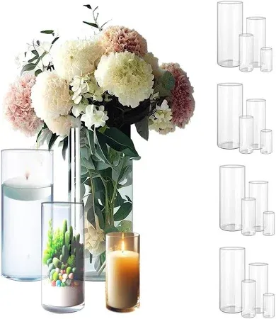 Photo 1 of 16 Pack Clear Glass Cylinder Vases for Centerpieces - Different Sizes Floating Candle Vases Holder -4", 6", 8",10" Hight Perfect for Weddings and Events