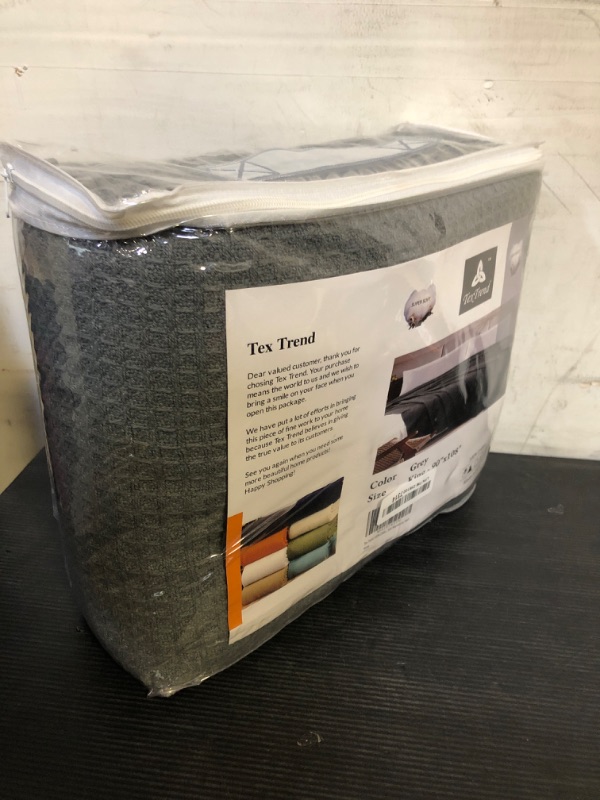 Photo 1 of Tex Trend 100% Cotton Blankets King Size – Durable and Versatile Waffle Weave Blankets for Year Round Coziness – Breathable & Lightweight - Grey (90”x108”)