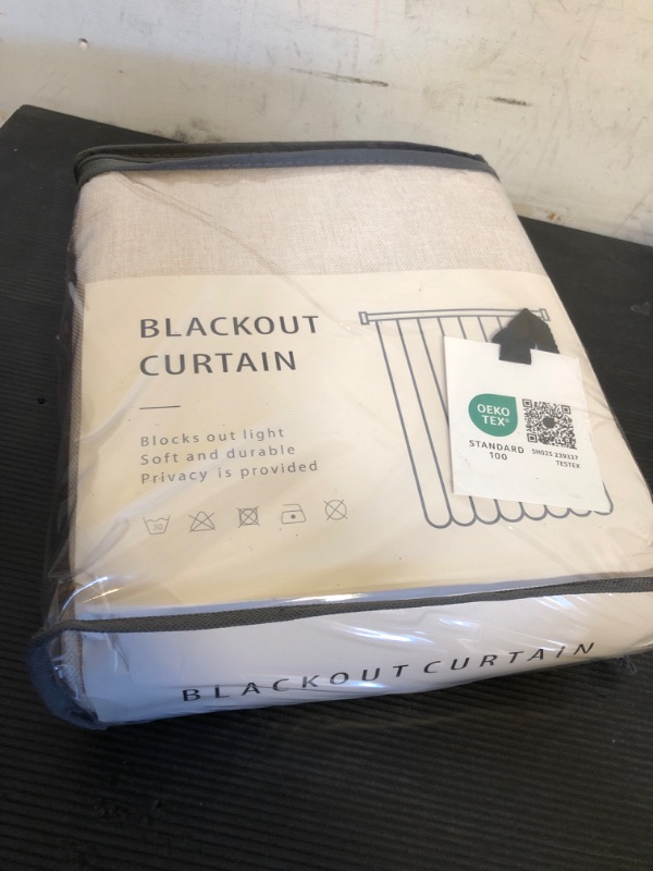Photo 1 of 100% Blackout Shield Linen Blackout Curtains for Bedroom 108 Inches Long, Back Tab/Rod Pocket Living Room Drapes, Thermal Insulated Blackout Curtains 2 Panels Set, 50" W x 108" L,Cream