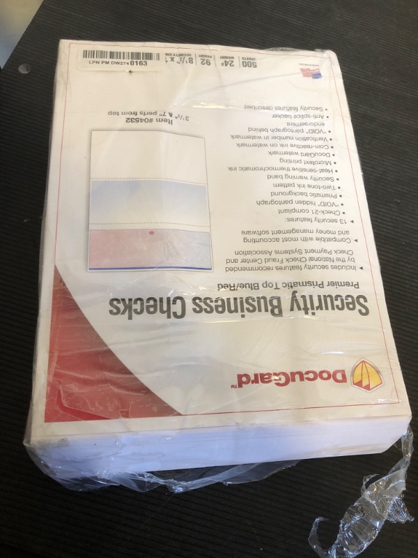 Photo 1 of DocuGard Blue/Red Premier Prismatic Top High Security Check Paper - Laser/Inkjet Printer Compatible - 13 Security Features - 500 Blank Business Checks (04532)