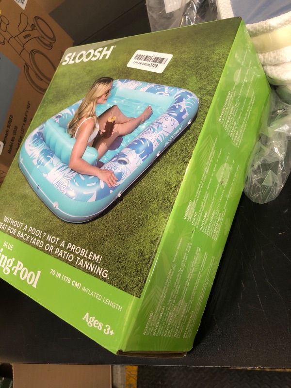 Photo 1 of SLOOSH Inflatable Tanning Pool Lounger Float, 70" x 46" Pool Floats Adult with Pillow, 4 in 1 Suntan Tub Raft Floatie,Sunbathing Bed Lounge for Water Blow Up Kids Ball Pit Party Gifts, L-Blue