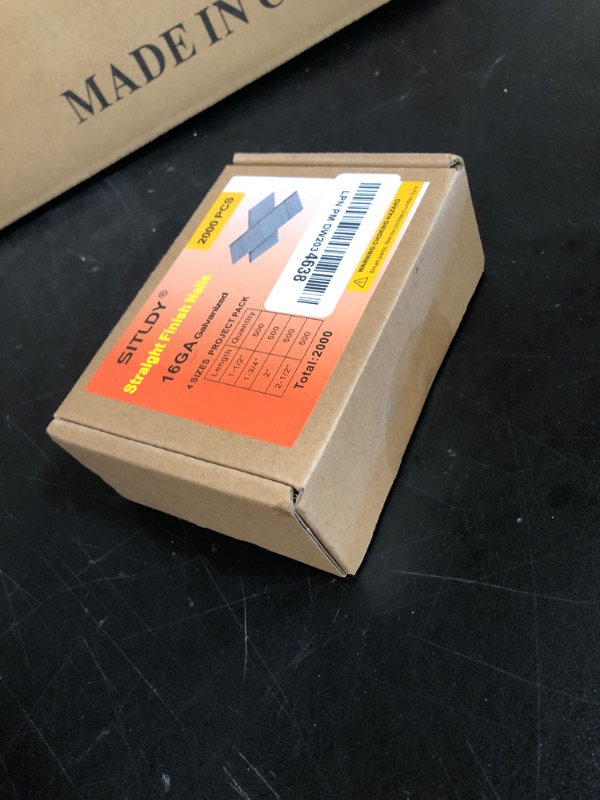 Photo 1 of SITLDY Straight Finish Nails, 16 Gauge, 2000-Pack (1-1/2", 1-3/4", 2", 2-1/2", 500 Per Size), Galvanized, Assorted Size Project Pack, for Pneumatic, Electric 16GA Straight Finish Nailer