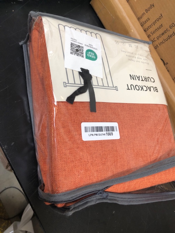 Photo 1 of 100% Blackout Shield Linen Blackout Curtains for Bedroom 96 Inches Long, Back Tab/Rod Pocket Living Room Drapes, Thermal Insulated Blackout Curtains 2 Panels Set, 50" W x 96" L, Burnt Orange