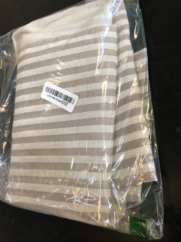 Photo 1 of jinchan Linen Kitchen Striped Tier Curtains Ticking StripeFarmhouse Pinstripe Cafe 54 Inch for Living Room Bathroom Small Window Curtains Light Filtering 2 Panels Taupe