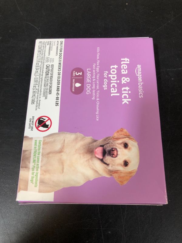 Photo 1 of Amazon Basics Flea and Tick Topical Treatment for Large Dogs (45-88 pounds), Unscented, 3 Count (Previously Solimo)