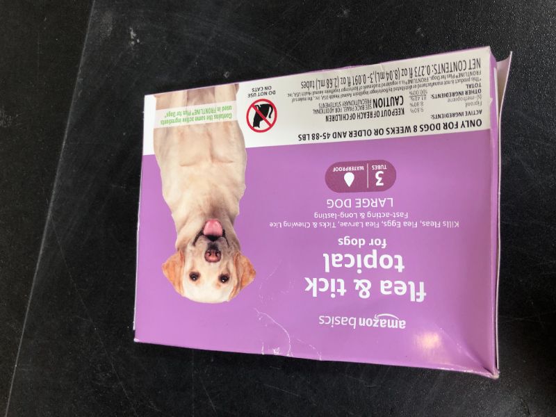 Photo 1 of Amazon Basics Flea and Tick Topical Treatment for Large Dogs (45-88 pounds), Unscented, 3 Count (Previously Solimo)