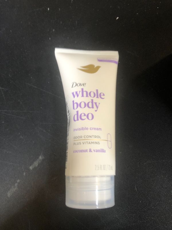 Photo 1 of Dove Whole Body Deo Aluminum Free pH Balancing Cream Deodorant Coconut & Vanilla for 72h Odor Control 2.5 oz