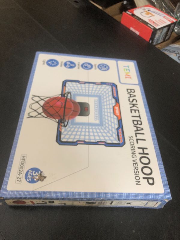 Photo 1 of TEMI Remote Controller Indoor Basketball Hoop, 7 LED Light Door Basketball Hoop, Mini Hoop with Scoreboard & 4 Balls,Basketball Toys Gifts for 3 4 5 6 7 8 9 10 11 12 Year Old Boys Girls Kids Teen