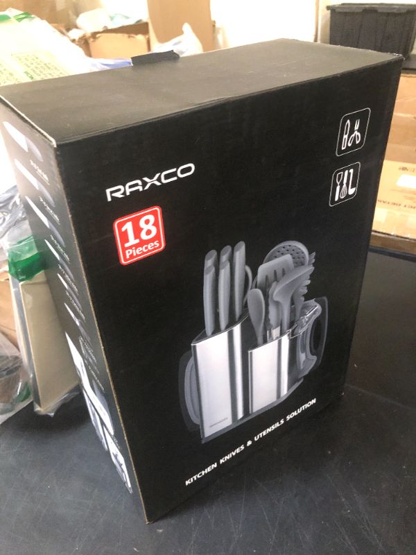 Photo 1 of RAXCO Cooking Utensils Set,18-Piece Damascus Texture Knifes and Kitchen Gadgets,Integrated Storage,Grey