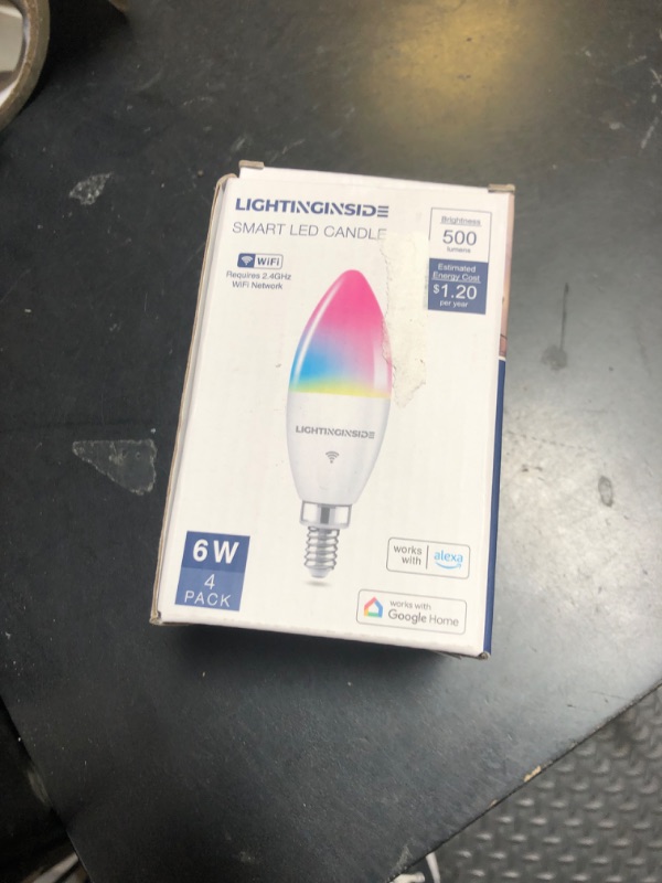 Photo 1 of Lightinginside Smart Candelabra LED Bulbs 60 Watt Equivalent, 500LM 6W, E12 LED Bulb Compatible with Alexa/Google Assistant/Smart Life, RGBCW Candle, No Hub Required, 2.4G WiFi Only, ETL Listed, 4PCS