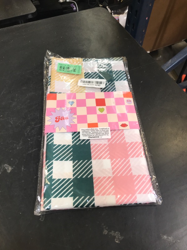 Photo 1 of xo, Fetti Gingham Checkered Washable Tablecloth - 9ft. | Camp Bachelorette Party Supplies, Getting Lit + Getting Hitched, Glamping Birthday Party Decorations, Pastel Baby Shower, Cute Tableware