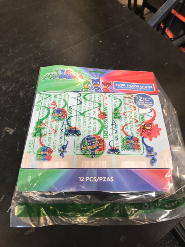 Photo 1 of PJ Masks Foil Swirl Hanging Decorations - 5" & 7" - Multicolor Decors, Ideal for Your Kid's Parties and Celebrations, Pack of 12