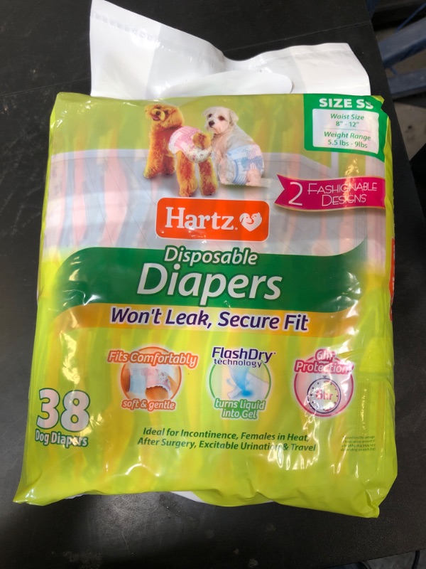 Photo 1 of New! Hartz® Comfitables® Disposable Dog Diapers, Size XS 38 count, Comfortable & Secure Fit, Easy to Put On, Super Absorbent Male and Female Diaper