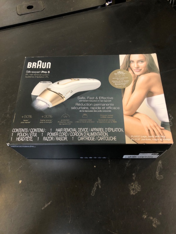Photo 1 of Braun IPL at Home Laser Hair Removal for Women and Men, Silk Expert Pro 5 PL5137 with Venus Swirl Razor, Long-Lasting Reduction in Hair Regrowth for Body & Face, Corded, PL5137