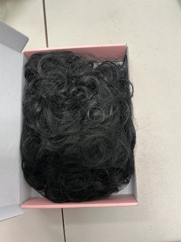 Photo 1 of HOOJIH Messy Hair Bun Hair Piece Elastic Drawstring Loose Wave Large Curly Bun Short Synthetic Ponytail Extension for Women Daily Use - Natural Black