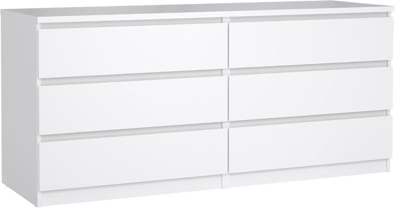 Photo 1 of Tvilum 6 Drawer Double Dresser, White High Gloss