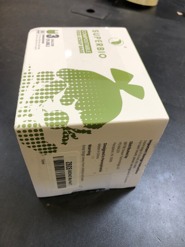 Photo 1 of SUPERBIO 3 Gallon Compostable Food Waste Bags, 80 Count, Food Scrap Bags with Handles, ASTM D6400, BPI and OK compost INDUSTRIAL