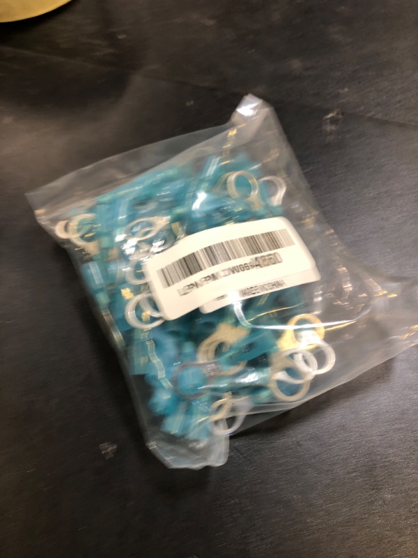 Photo 1 of haisstronica 100pcs 3/8" Blue Marine Grade Heat Shrink Ring Connectors,16-14 Gauge Tinned Red Copper 0.7mm Ring Terminals Connectors,Brazed-Seam Insulated Electrical Crimp Wire Terminals