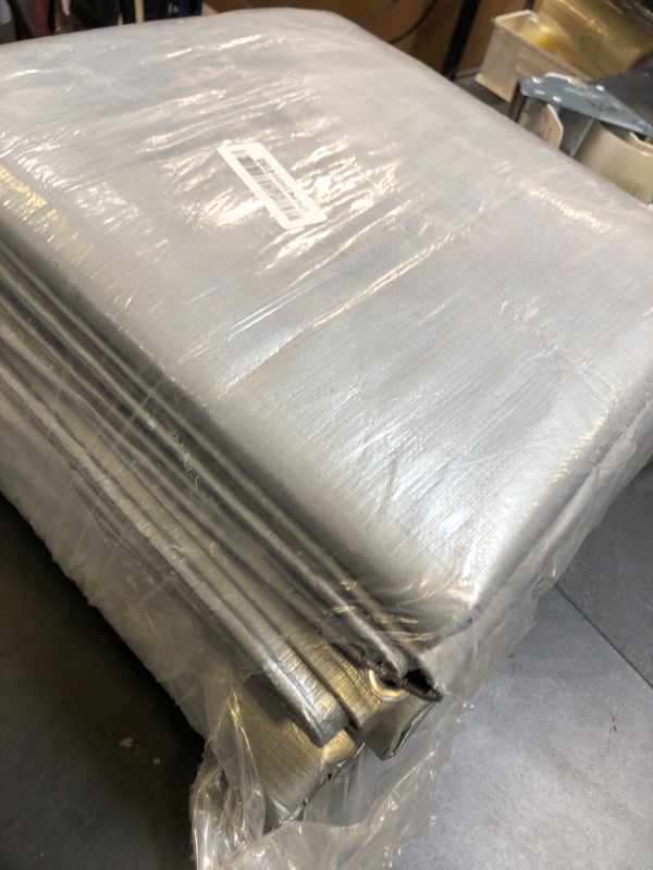 Photo 1 of 16Mil Tarps Heavy Duty Waterproof 16x20 Finished Size, Large Outdoor Multipurpose Protective Cover (Silver/Black)