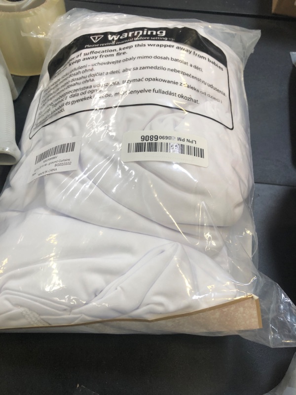 Photo 1 of 10 ft x 10 ft Wrinkle Free White Backdrop Curtains for Wedding Parties, Polyester Photography Backdrop Drapes for Birthday Parties Stage Backdrop Stand, 2 Panels 5x10FT Background Curtains