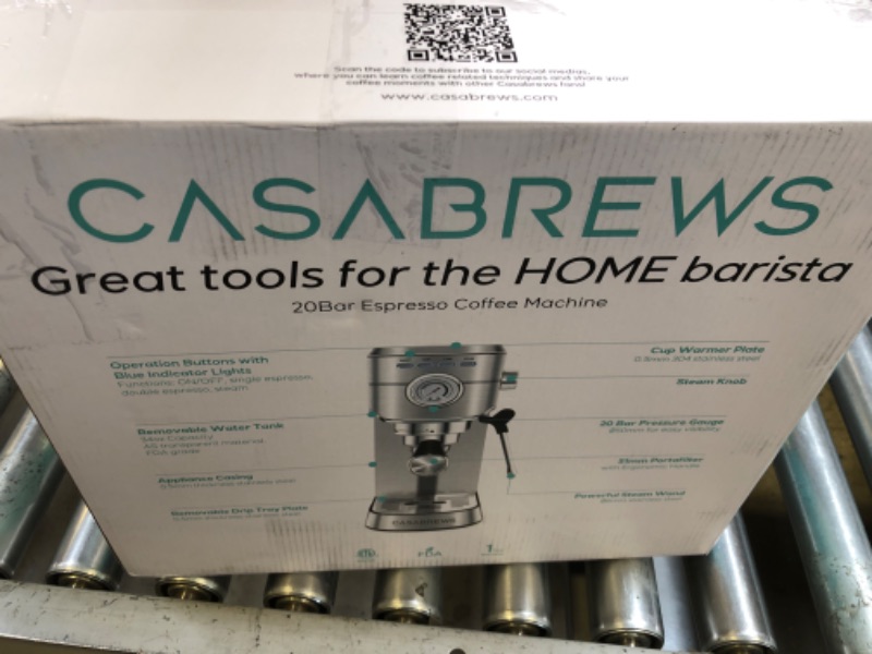 Photo 1 of CASABREWS CM5418 Espresso Machine 20 Bar, Compact Espresso Maker with Steam Milk Frother, Stainless Steel Coffee Machine with 34oz Removable Water Tank for Cappuccino, Latte, Silver