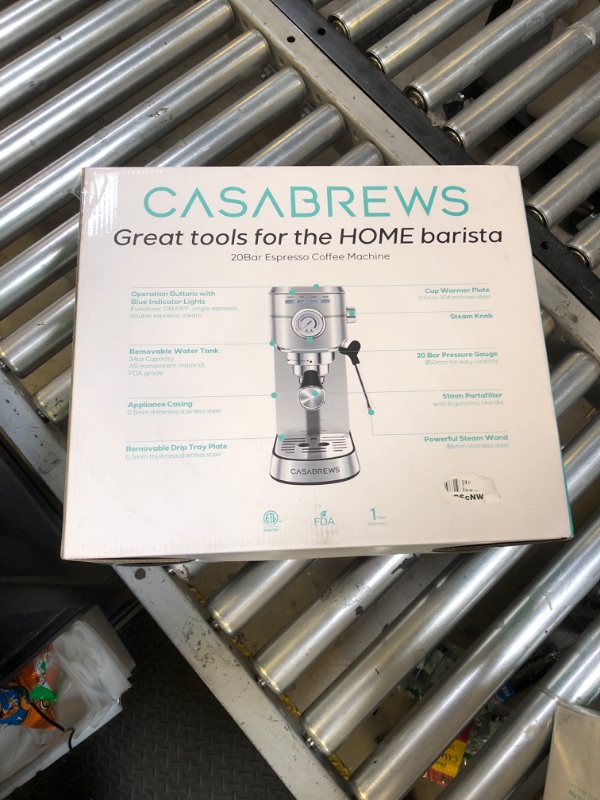 Photo 1 of CASABREWS 3700 Essential Espresso Machine 20 Bar, Stainless Steel Cappuccino & Latte Machine with Steam Frother for Home, 43.9oz Water Tank, Silver