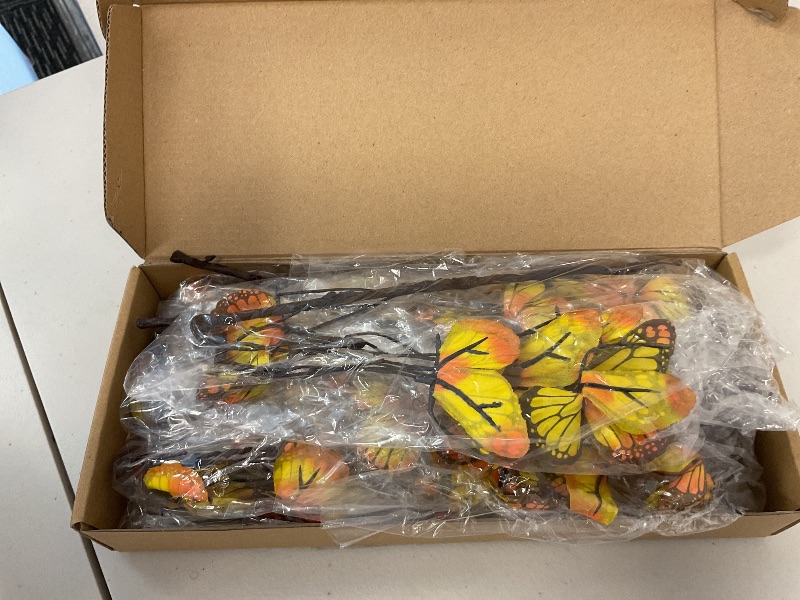 Photo 1 of ASTRYAS 6Pcs Artificial Butterfly Branche, 3D Butterflies Decorations Fake Butterflies with Soft Simulation Branches Floral Arrangement for DIY Spring Wreath Wedding Home Decor (Yellow)