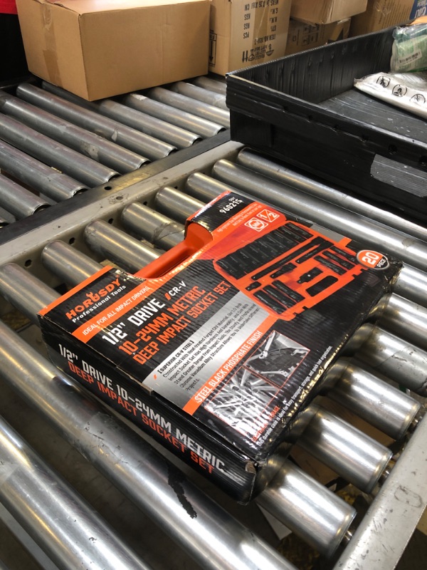 Photo 1 of HORUSDY 1/2" Drive Impact Socket Set, 20 Pcs Metric (10mm - 24mm) Deep Socket Set, 6 Point, Cr-V, Includes 1/2-Inch Drive Ratchet Handle, Extension Bar, Universal Joint and Adapter