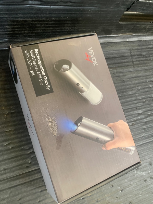 Photo 1 of VEVOK CHEF Electric Salt and Pepper Grinder Set Rechargeable with LED Light USB Automatic Gravity Stainless Steel Pepper Mill Spice Grinder Adjustable Coarseness