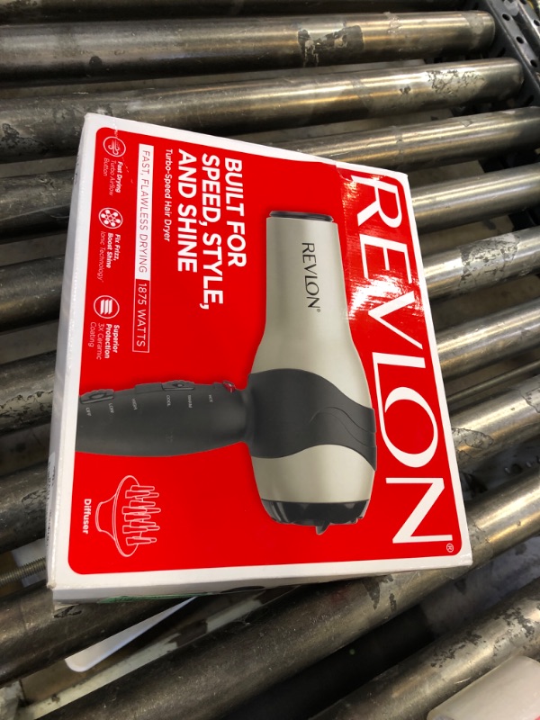 Photo 1 of REVLON Turbo Hair Dryer with Advanced Ionic Technology, Ceramic Coating | Turbo Heat and Cold Shot Features, 1875 Watts for Fast Drying and Shine (Silver)