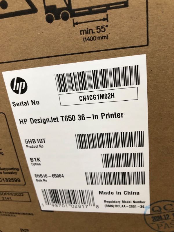 Photo 1 of HP DesignJet T650 Large Format 36-inch Plotter Printer, Includes 2-Year Onsite Warranty Support (5HB10T) - New Model