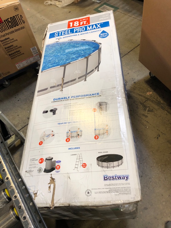 Photo 1 of Bestway Steel Pro MAX 18 Foot x 48 Inch Round Metal Frame Above Ground Outdoor Swimming Pool Set with 1,000 Filter Pump, Ladder, and Cover