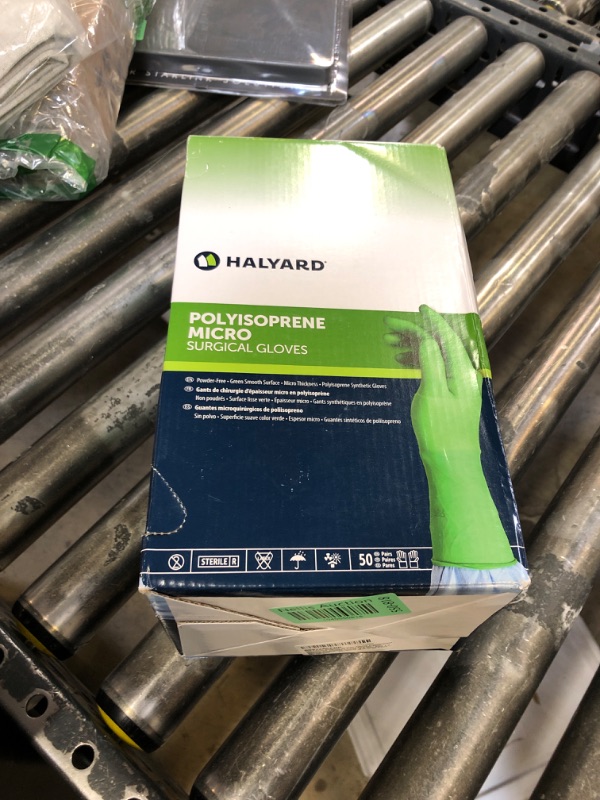 Photo 1 of HALYARD Surgical Gloves Sterile Polyisoprene Individually Wrapped Pairs Powder Free Medical Disposable Gloves, 9.4 mil, Size 7.0 Medium, White, SGL95070 (Box of 50 Pairs - 100 Total)