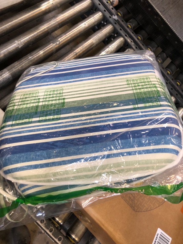 Photo 1 of DYTXIII Set of 2 Outdoor Chair Cushions with Ties,Water Repellent Patio Chair Pads 17"x 16" for Outdoor Furniture,Round Corner Seat Cushions for Garden Yard Kitchen Stripe Blue Green