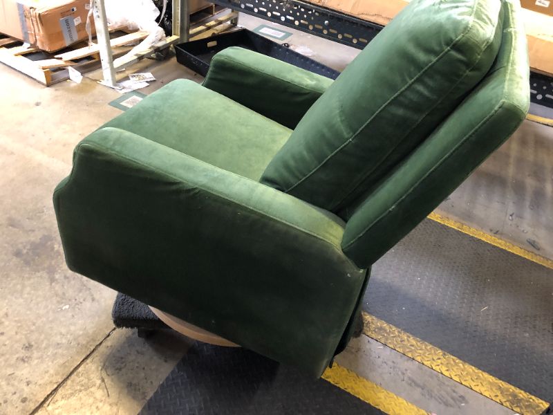 Photo 1 of NAMESAKE Crewe Recliner and Swivel Glider in Forest Green Velvet with Light Wood Base, Greenguard Gold Certified