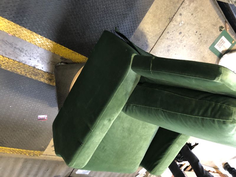 Photo 1 of NAMESAKE Crewe Recliner and Swivel Glider in Forest Green Velvet with Light Wood Base, Greenguard Gold Certified
