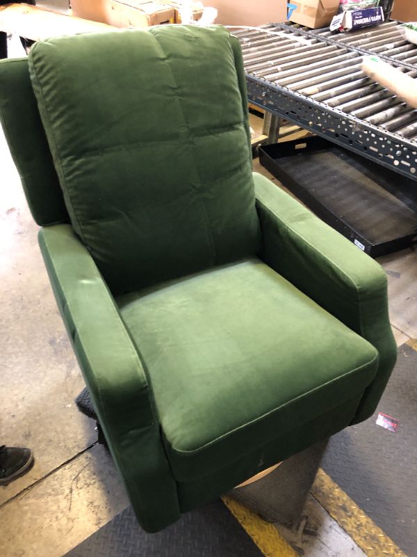 Photo 1 of NAMESAKE Crewe Recliner and Swivel Glider in Forest Green Velvet with Light Wood Base, Greenguard Gold Certified