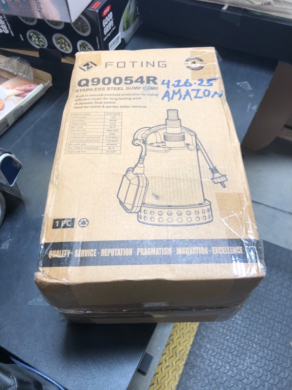 Photo 1 of FOTING Full 304 Stainless Steel Sump Pump with Float Switch - 1HP 4600GPH Automatic Submersible Water Pump Fast Water Removal in Pools, Basements, Sewage, Hot Tubs Heater Flush Pit, ponds w/ 16FT Cord