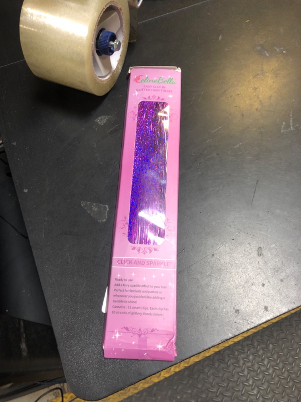 Photo 1 of CelineBella Hair Tinsel Clip in Purple Fairy Hair for Girls for Party Cosplay Christmas New Year Gift (24 Inch Pack of 12Pcs, Deep Purple)