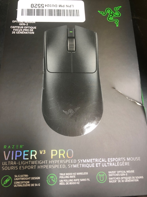 Photo 1 of Razer Viper V3 Pro Wireless Esports Gaming Mouse: Symmetrical - 54g Lightweight - 8K Polling - 35K DPI Optical Sensor - Gen3 Optical Switches - 8 Programmable Buttons - 95 Hr Battery - Black