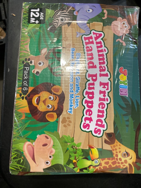 Photo 1 of JOYIN 6Pcs Kids Hand Puppet Set with Working Mouth, Toddler Animal Plush Toy Includes Elephant, Giraffe, Lion, Bear, Raccoon and Monkey for Show Theater, Birthday Gifts, Easter Basket Stuffers