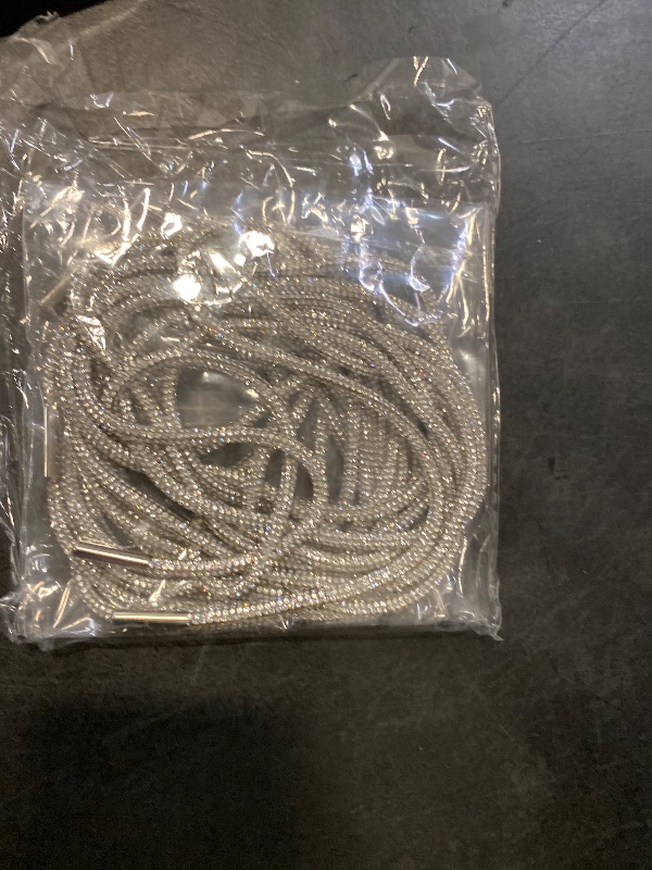 Photo 1 of Juinte 4 Piece Rhinestone Shoe Laces Crystal Glitter Rope Bling Hoodie String Rhinestone Glitter Rope for Sneakers Sweatpants (White)