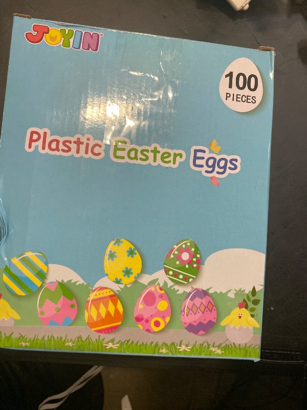 Photo 1 of JOYIN 100 Pcs Plastic Printed Bright Easter Eggs 2.3" Tall for Easter Hunt, Basket Stuffers Fillers, Classroom Prize Supplies, Filling Treats and Party Favor
